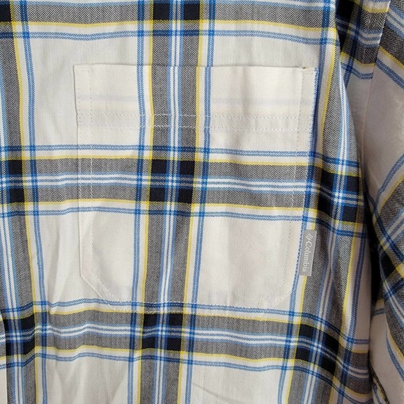 Columbia Button Down Shirt Mens Size XL Plaid‎ Long Sleeve Blue White Yellow - Picture 6 of 9
